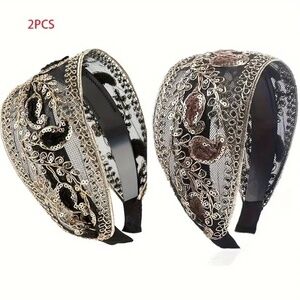 NEW! Set of 2 Lace and Sequin Headbands! One with Black and One with Brown!